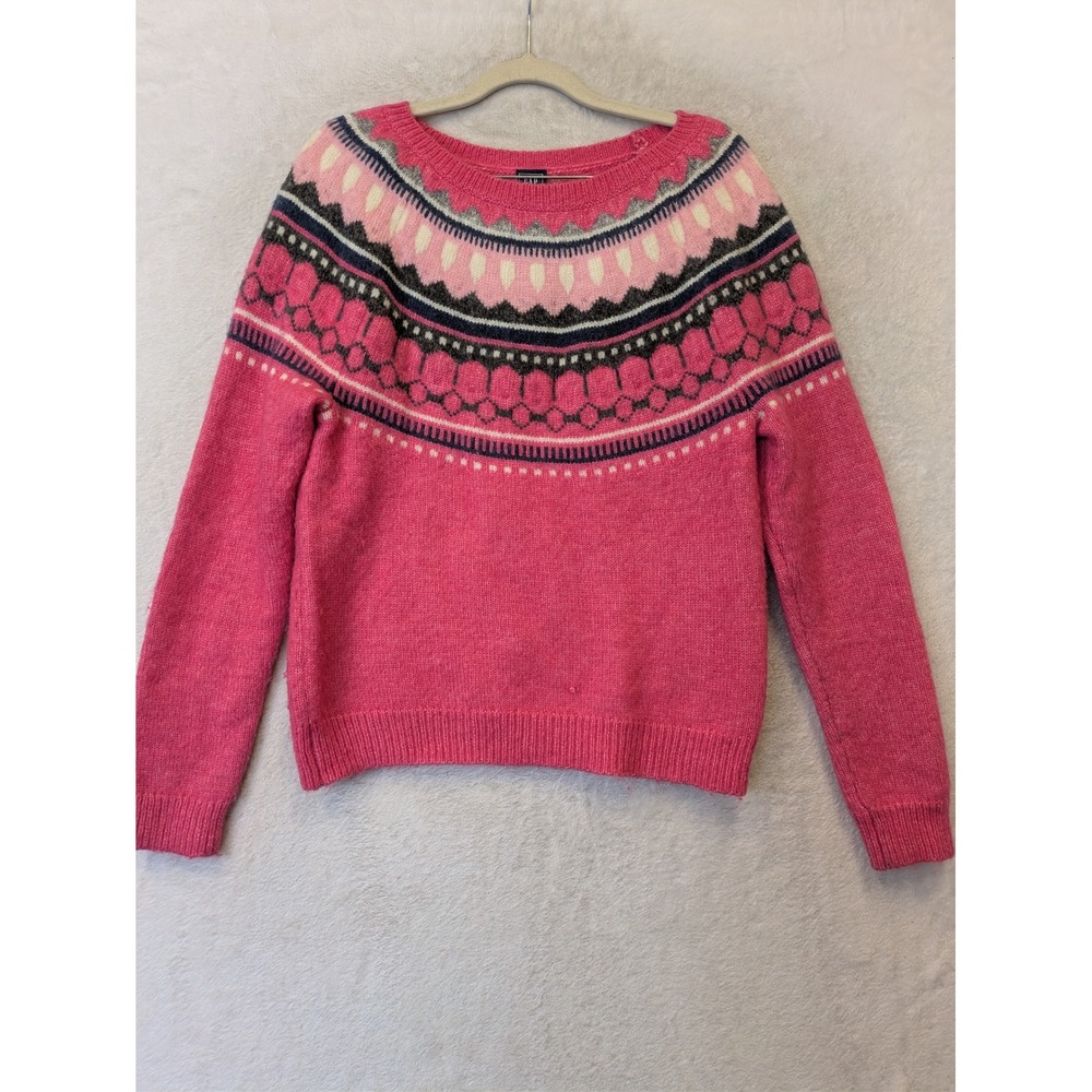 Gap Sweater Women's Medium Pink Fair Isle Mohair‎ Wool Blend
